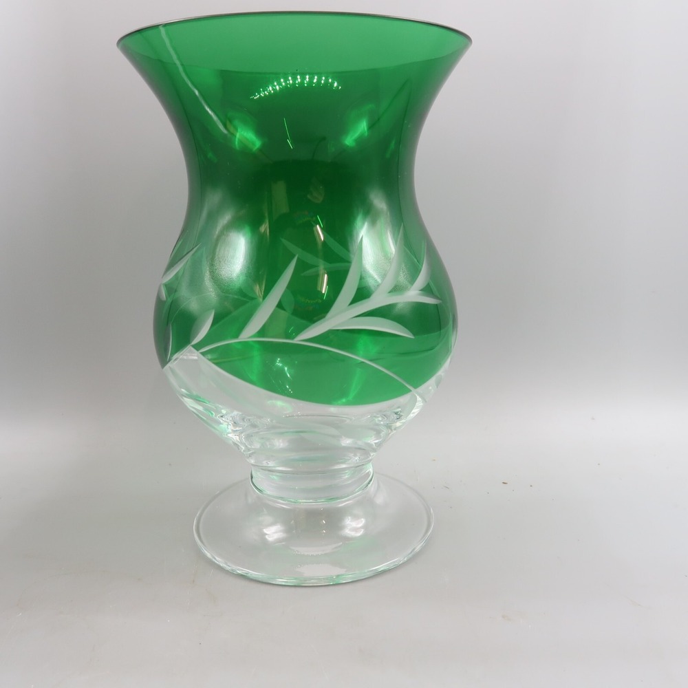 Lenox‎ Petite Floral Christmas Emerald  Green Hurricane Candle Holder 8" Tall